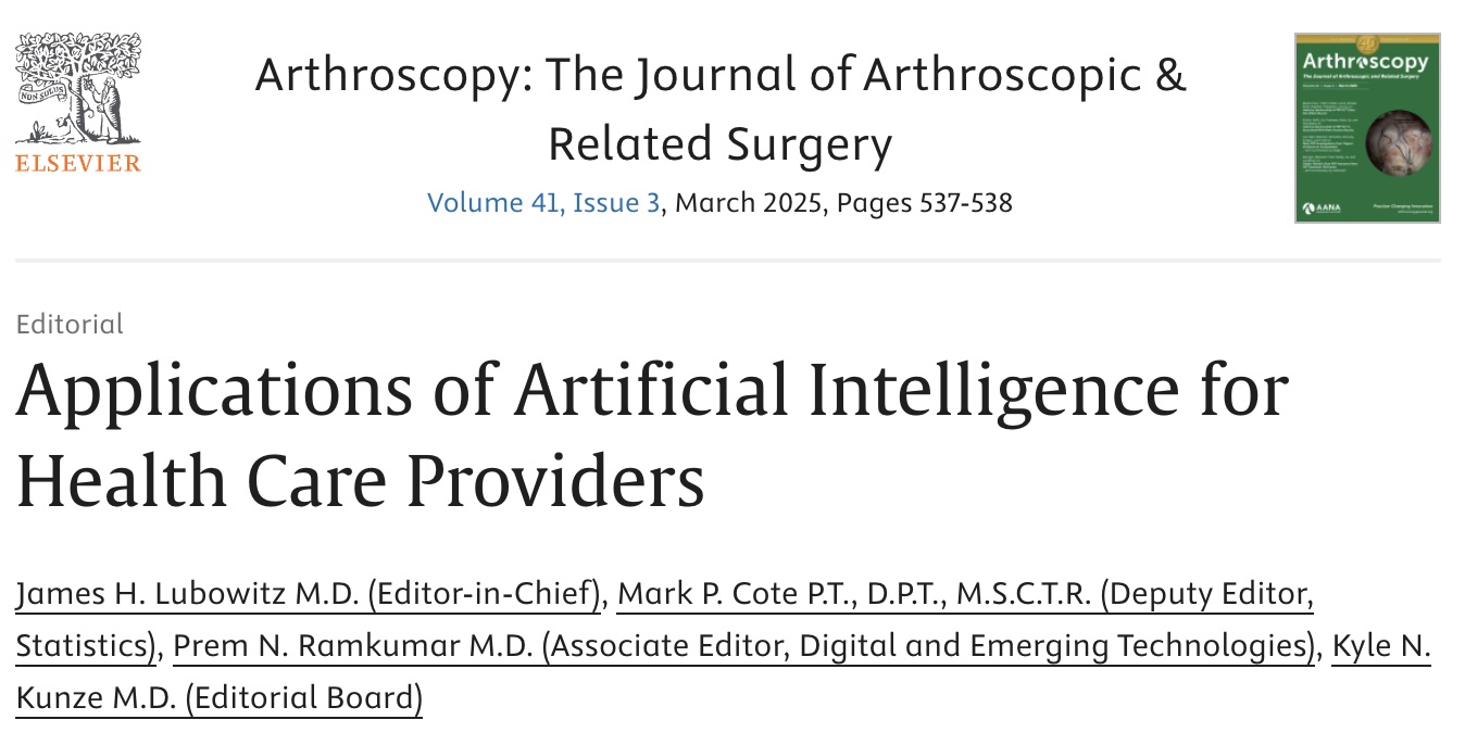 Applications of Artificial Intelligence for Health Care Providers editorial